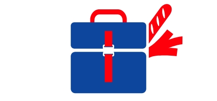 A blue and red bike bag icon