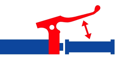 A blue and red bike brake icon