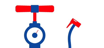 A blue and red bike pump icon