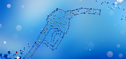 blue molecules creating a petrol nozzle