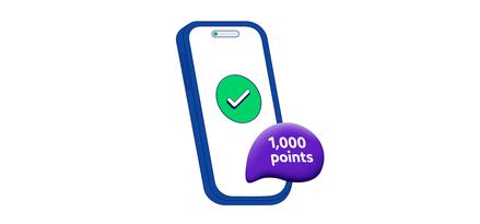 Esso App on mobile displaying a purple balloon with the welcome offer 1,000 Necta bonus points